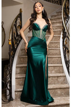 Hunter Green Modern Sweetheart Jewel Neck Satin Dress