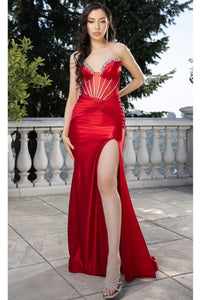 Red Modern Sweetheart Jewel Neck Satin Dress