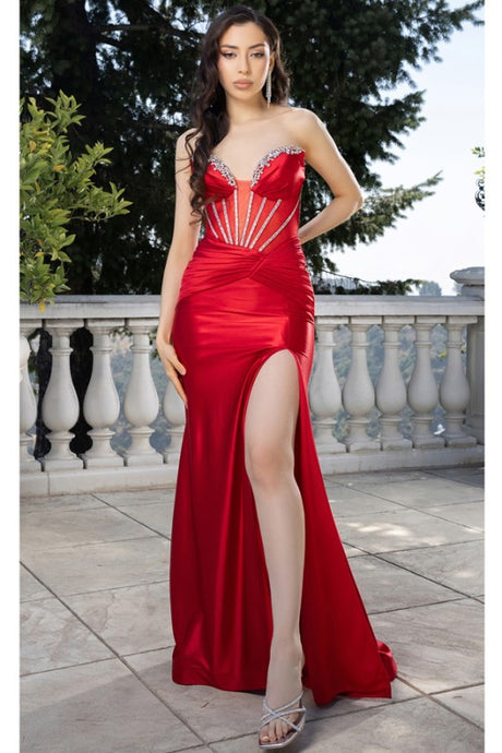 Red Modern Sweetheart Jewel Neck Satin Dress