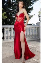 Red Modern Sweetheart Jewel Neck Satin Dress