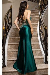 Hunter Green Modern Sweetheart Jewel Neck Satin Dress