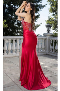 Red Sleeveless/strapless Jewel Detail Satin Dress