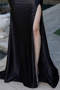 Black Sleeveless/strapless Jewel Detail Satin Dress