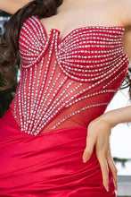 Red Sleeveless/strapless Jewel Detail Satin Dress