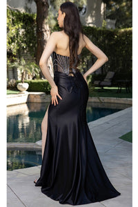 Black Sleeveless/strapless Jewel Detail Satin Dress