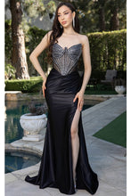 Black Sleeveless/strapless Jewel Detail Satin Dress