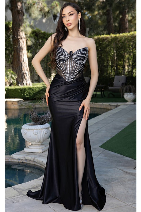 Black Sleeveless/strapless Jewel Detail Satin Dress