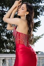 Red Sleeveless/strapless Jewel Detail Satin Dress
