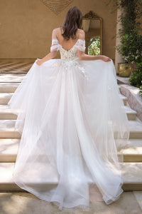 Off White One-Shoulder Lace Embroidered Wedding Dress