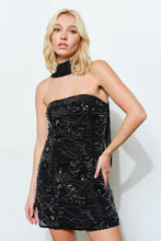 Black Arden Bead Mini Dress - Scarf, Strapless