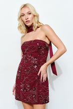 Burgundy Arden Bead Mini Dress - Scarf, Strapless