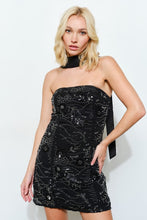 Black Arden Bead Mini Dress - Scarf, Strapless