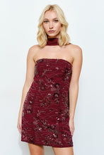 Burgundy Arden Bead Mini Dress - Scarf, Strapless