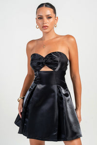Black Strapless Strappy Detailed A-line Mini Dress