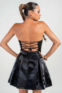Black Strapless Strappy Detailed A-line Mini Dress
