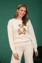 Cream Teddy Jacquard Crew Neck Knit Pullover Sweater