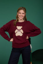 Burgundy Teddy Jacquard Crew Neck Knit Pullover Sweater