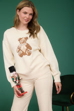 Cream Teddy Jacquard Crew Neck Knit Pullover Sweater