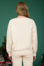 Cream Teddy Jacquard Crew Neck Knit Pullover Sweater