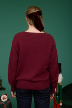 Burgundy Teddy Jacquard Crew Neck Knit Pullover Sweater
