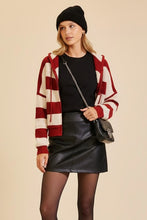 Deep Red/Ivory Zip Up Cable Knit Hoodie