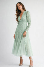 Sage Blue Floral Embroidered Lace A-line Dress