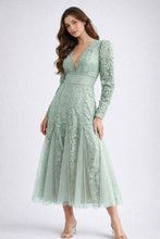 Sage Blue Floral Embroidered Lace A-line Dress