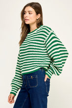 Off White/Kel Green Striped Oversized Chunky Comfy Sweater Top