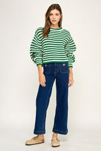 Off White/Kel Green Striped Oversized Chunky Comfy Sweater Top