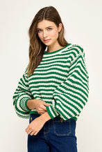 Off White/Kel Green Striped Oversized Chunky Comfy Sweater Top