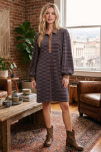 Navy/Brown Striped Polo Shift Dress