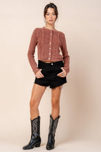 Rust Washed Effect Cabled Sweater Cardigan