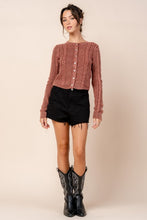 Rust Washed Effect Cabled Sweater Cardigan