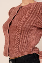 Rust Washed Effect Cabled Sweater Cardigan
