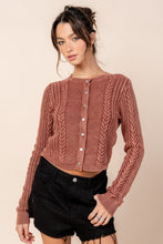 Rust Washed Effect Cabled Sweater Cardigan