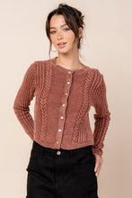 Rust Washed Effect Cabled Sweater Cardigan