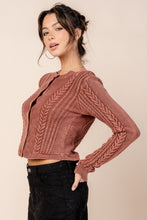 Rust Washed Effect Cabled Sweater Cardigan