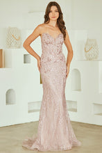 Dusty Rose Strapless Sweetheart Embellished Fit And Flare Dress