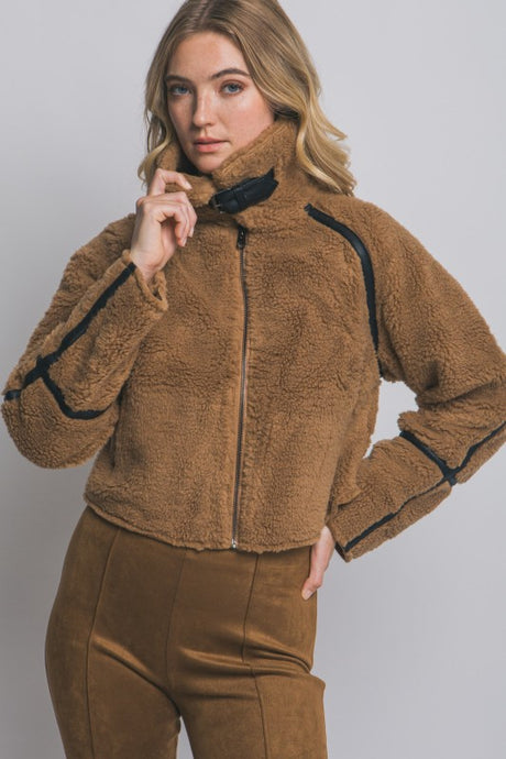 Brown Faux Fur Trimmed Jacket