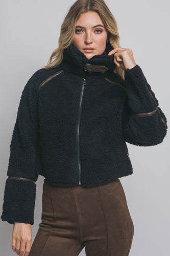 Black Faux Fur Trimmed Jacket