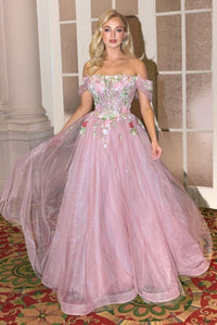 Mauve Off-The-Shoulder Neckline With Soft Tulle Sleeves