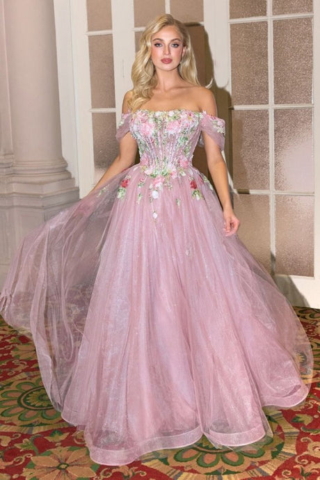 Mauve Off-The-Shoulder Neckline With Soft Tulle Sleeves