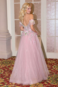 Mauve Off-The-Shoulder Neckline With Soft Tulle Sleeves