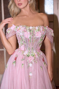 Mauve Off-The-Shoulder Neckline With Soft Tulle Sleeves