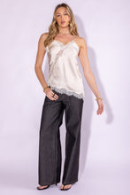Champagne Lace Trim Detailed Asymmetric Hem Cami Satin Top
