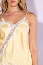 Butter Yellow Lace Trim Detailed Asymmetric Hem Cami Satin Top