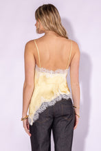 Butter Yellow Lace Trim Detailed Asymmetric Hem Cami Satin Top