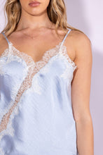 Light Blue Lace Trim Detailed Asymmetric Hem Cami Satin Top