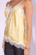 Butter Yellow Lace Trim Detailed Asymmetric Hem Cami Satin Top