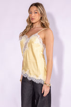 Butter Yellow Lace Trim Detailed Asymmetric Hem Cami Satin Top